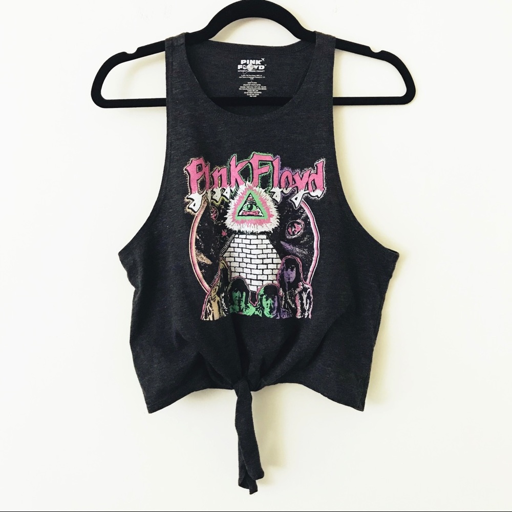 PINK FLOYD Gray Tie Front Graphic Tank